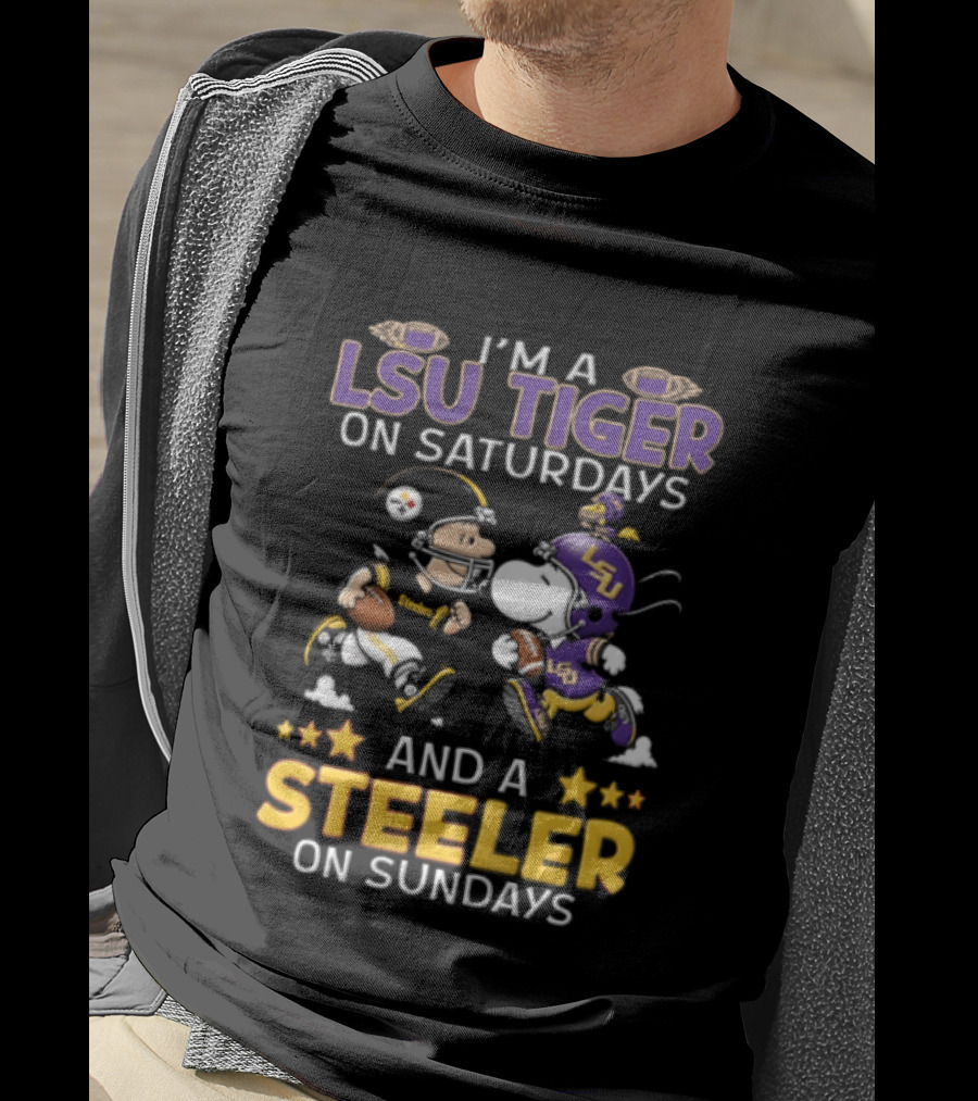 I'm A LSU Tiger On Saturdays And A Steeler On Sundays Charlie Brown Snoopy Football Fan T-Shirt