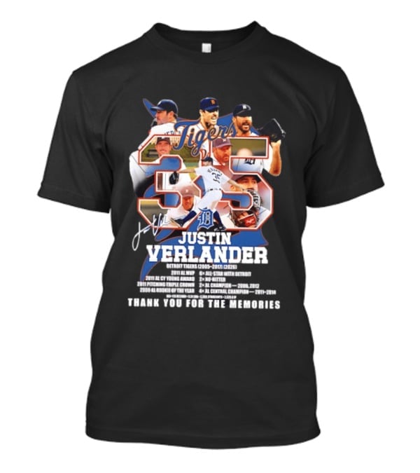 Detroit Tigers Justin Verlander 35 Thank You For The Memories 2026 T-Shirt