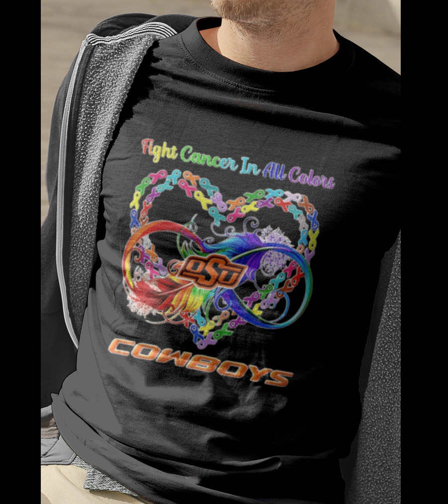 Cowboys Fight Cancer In All Colors OSU Heart Ribbon T-Shirt