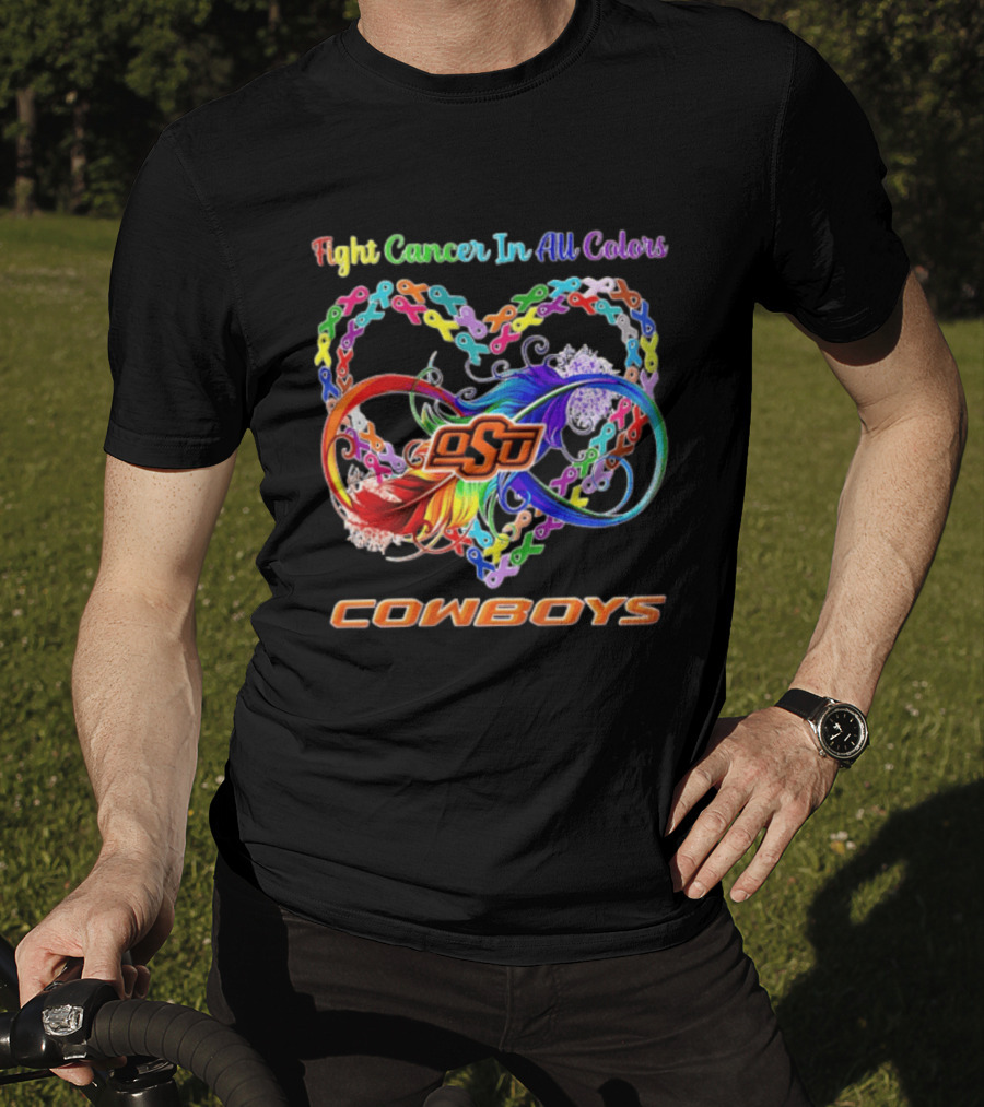 Cowboys Fight Cancer In All Colors OSU Heart Ribbon T-Shirt