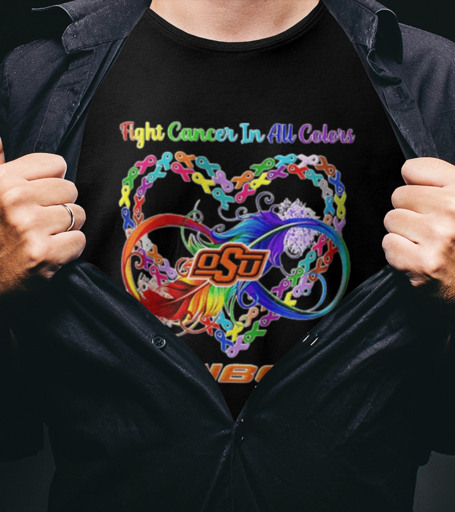 Cowboys Fight Cancer In All Colors OSU Heart Ribbon T-Shirt