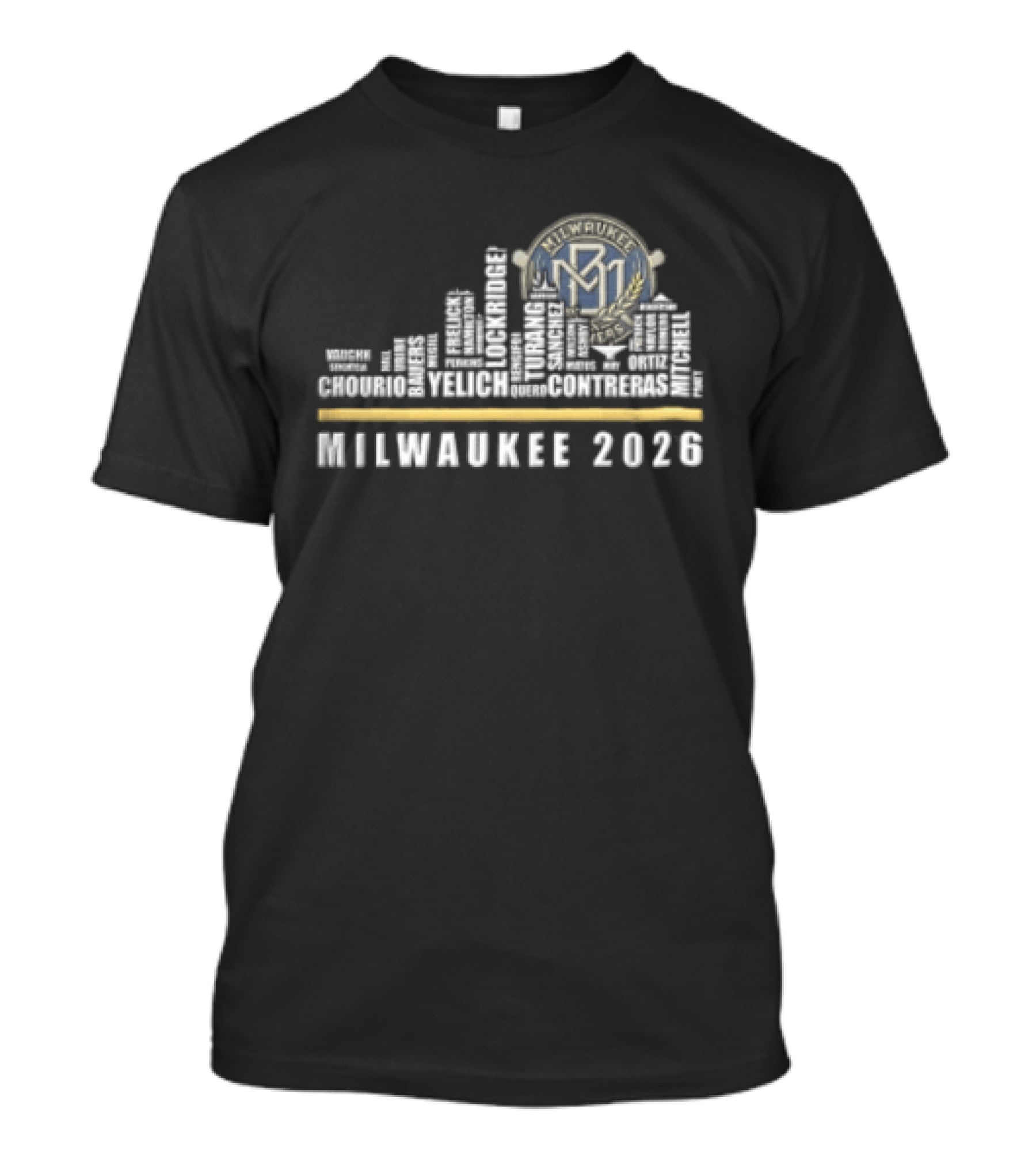 Milwaukee Brewers 2026 Skyline Text Design MLB T-Shirt
