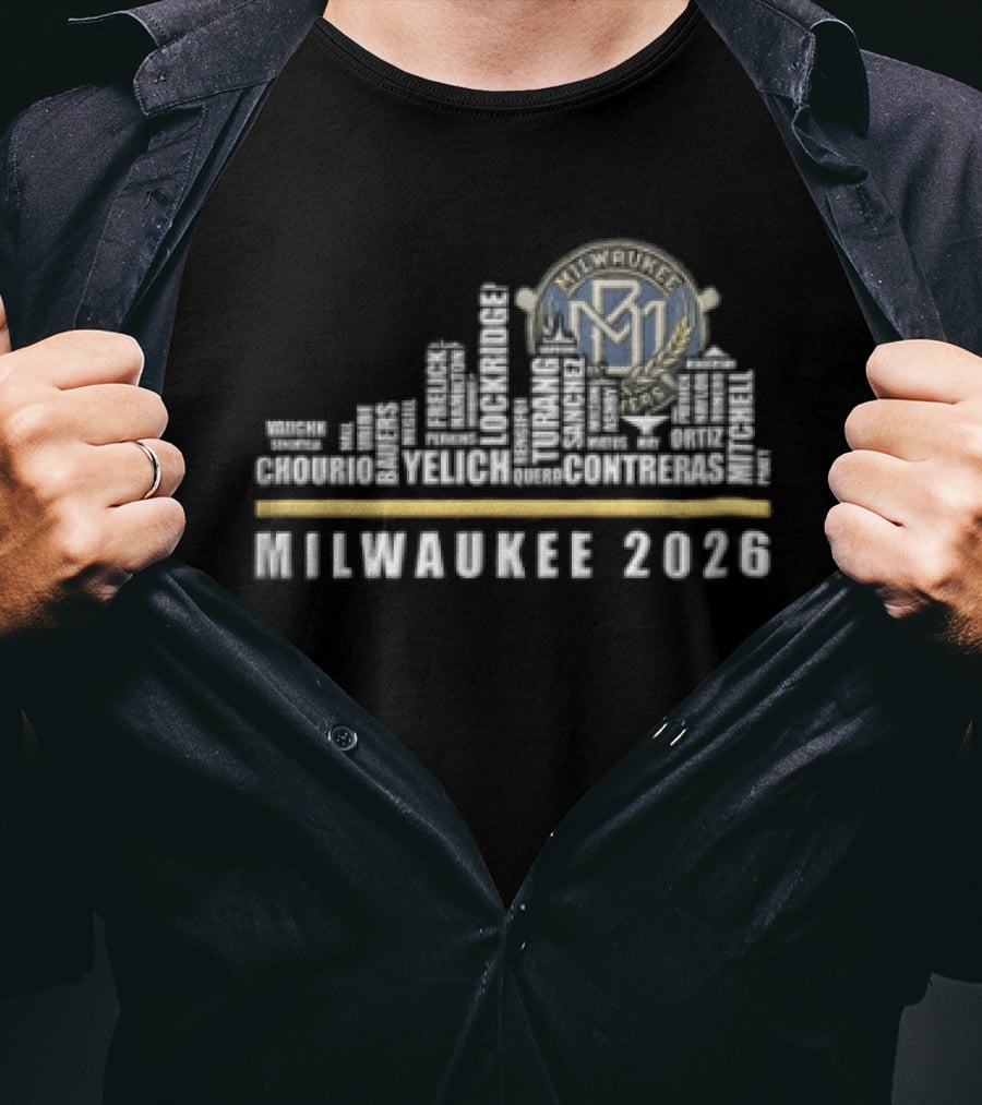 Milwaukee Brewers 2026 Skyline Text Design MLB T-Shirt