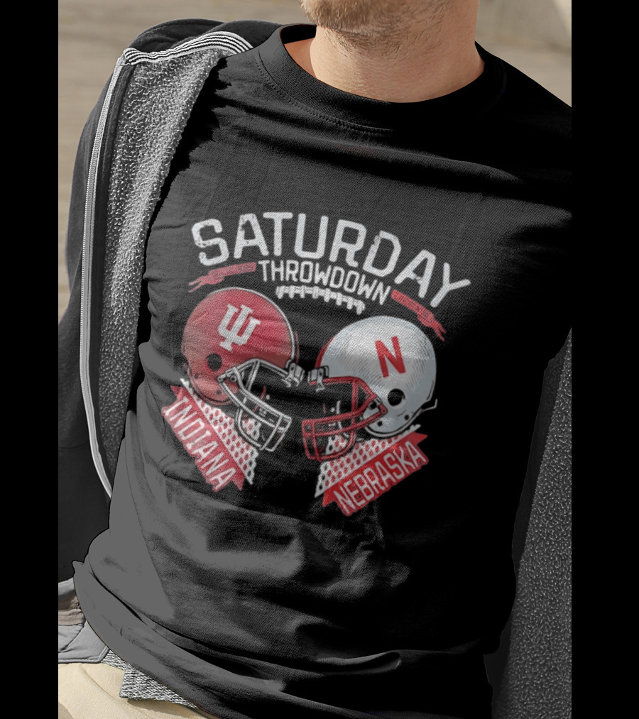 Saturday Throwdown Nebraska Indiana Football Helmet Clash 2026 Lincoln Vs Bloomington T-Shirt