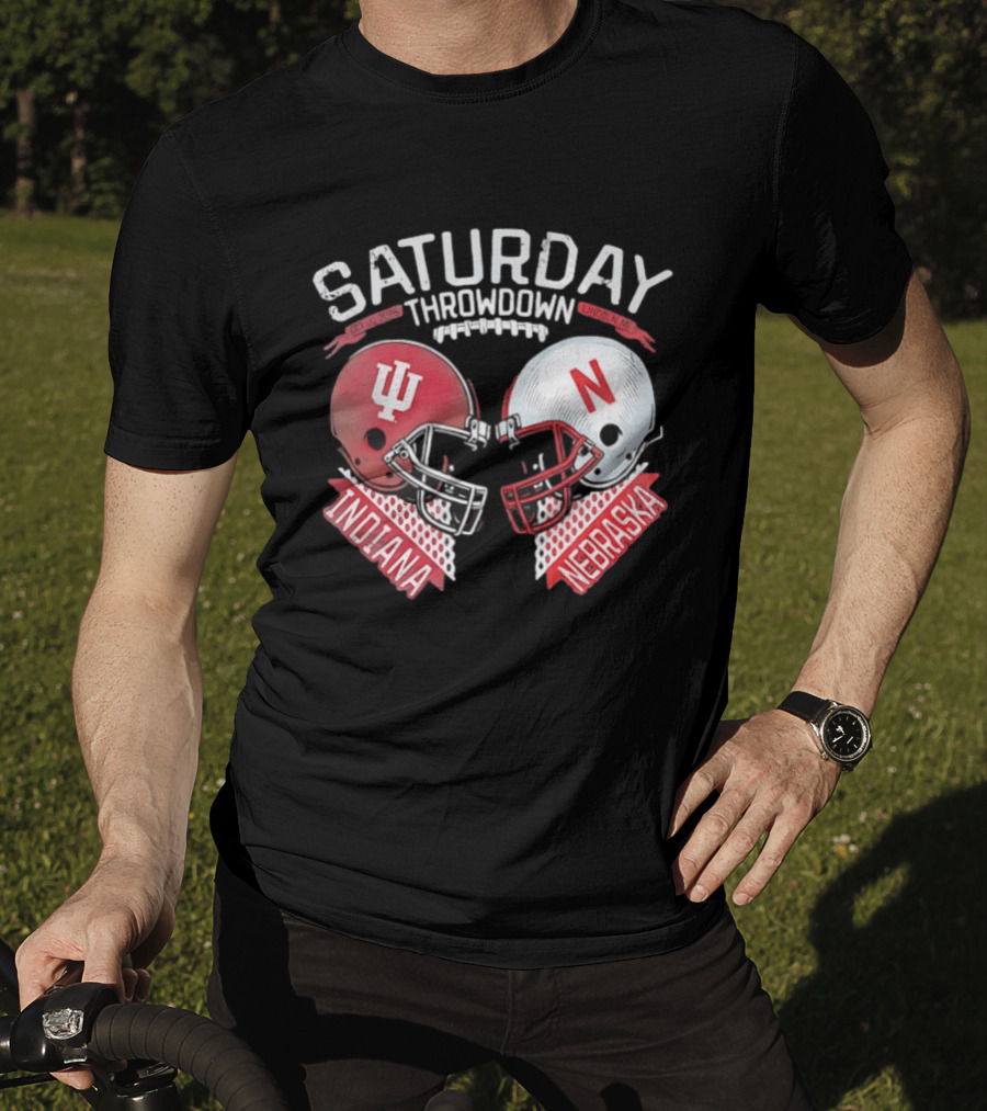 Saturday Throwdown Nebraska Indiana Football Helmet Clash 2026 Lincoln Vs Bloomington T-Shirt