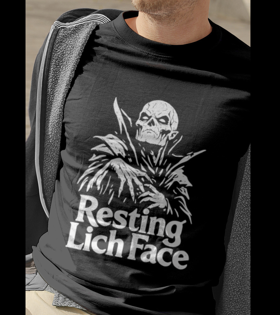 Resting Lich Face Skeleton Halloween 2026 T-Shirt