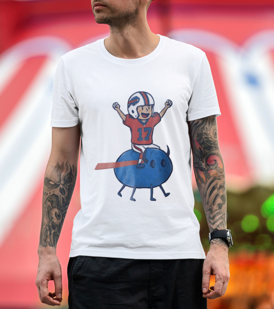 Buffalo Bills Josh Allen 17 Cartoon Character Riding Blue Creature T-Shirt
