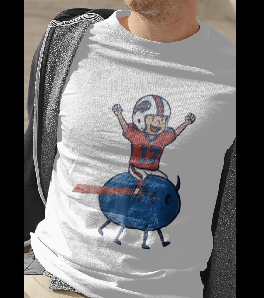 Buffalo Bills Josh Allen 17 Cartoon Character Riding Blue Creature T-Shirt