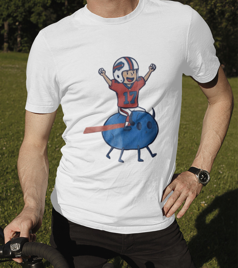 Buffalo Bills Josh Allen 17 Cartoon Character Riding Blue Creature T-Shirt