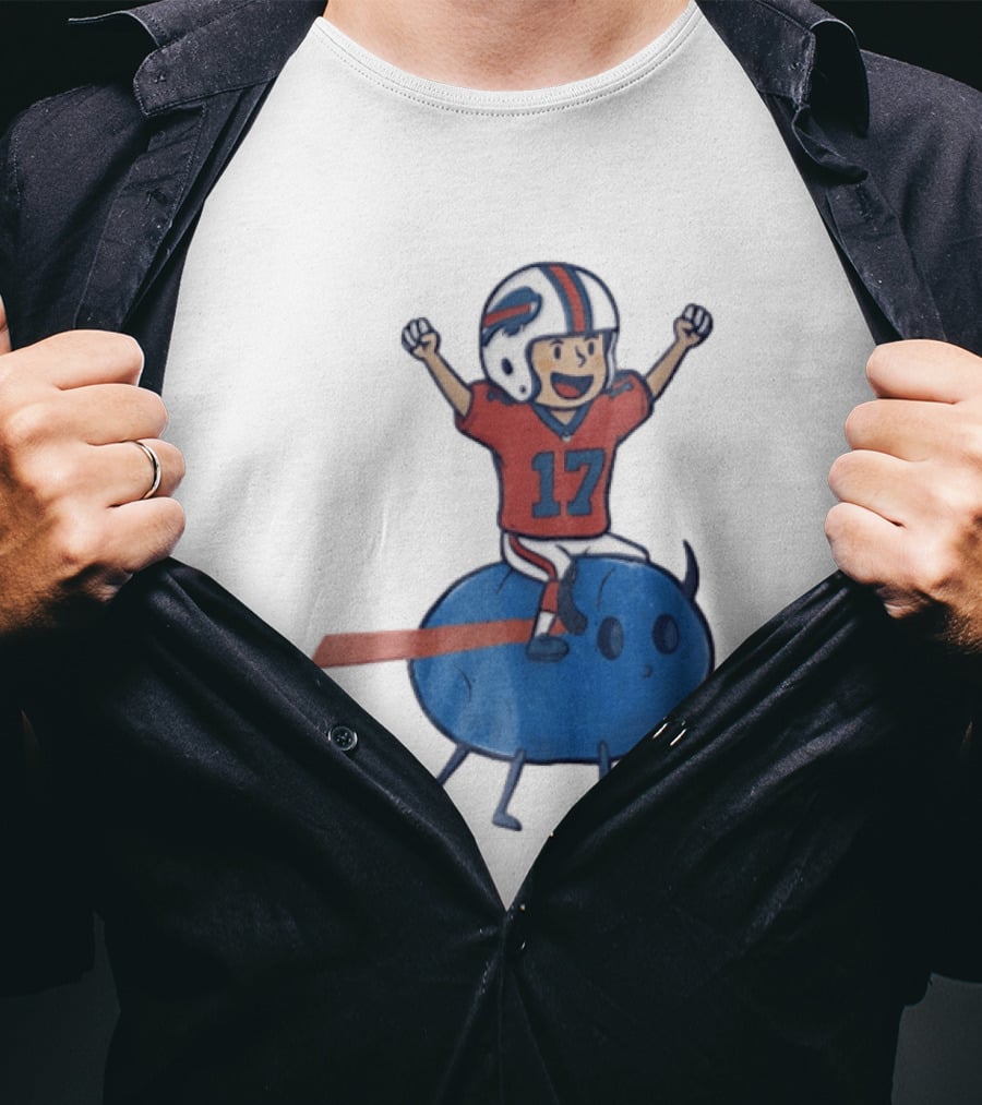 Buffalo Bills Josh Allen 17 Cartoon Character Riding Blue Creature T-Shirt