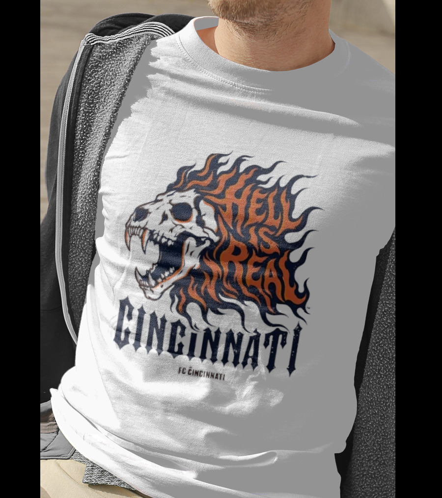 FC Cincinnati Lion Skull Hell Is Real Flames Roaring Fire T-Shirt