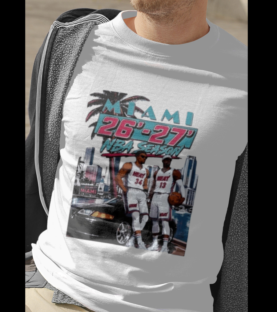 Miami Heat 26 27 NBA Season Palm Trees Skyline Players T-Shirt