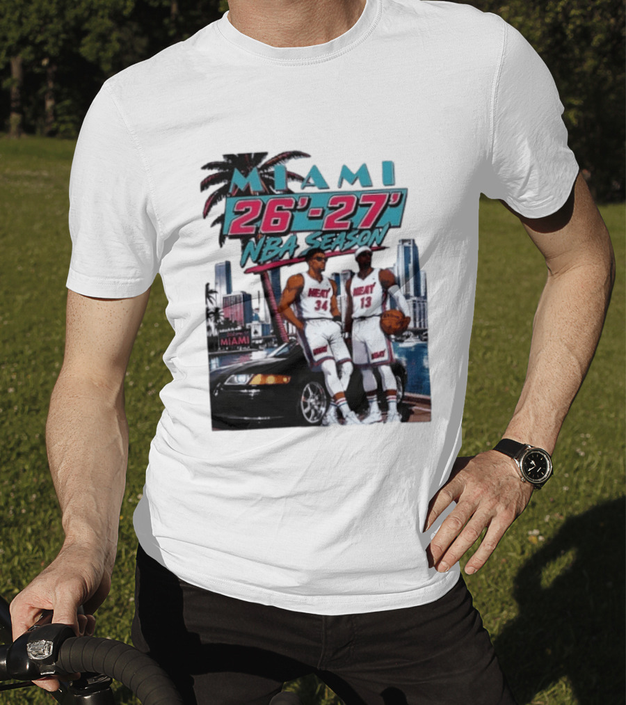 Miami Heat 26 27 NBA Season Palm Trees Skyline Players T-Shirt