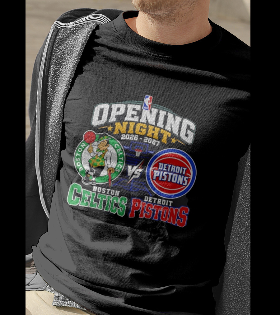 Boston Celtics Vs Detroit Pistons NBA Opening Night 2026 2027 Matchup Logos And Teams T-Shirt