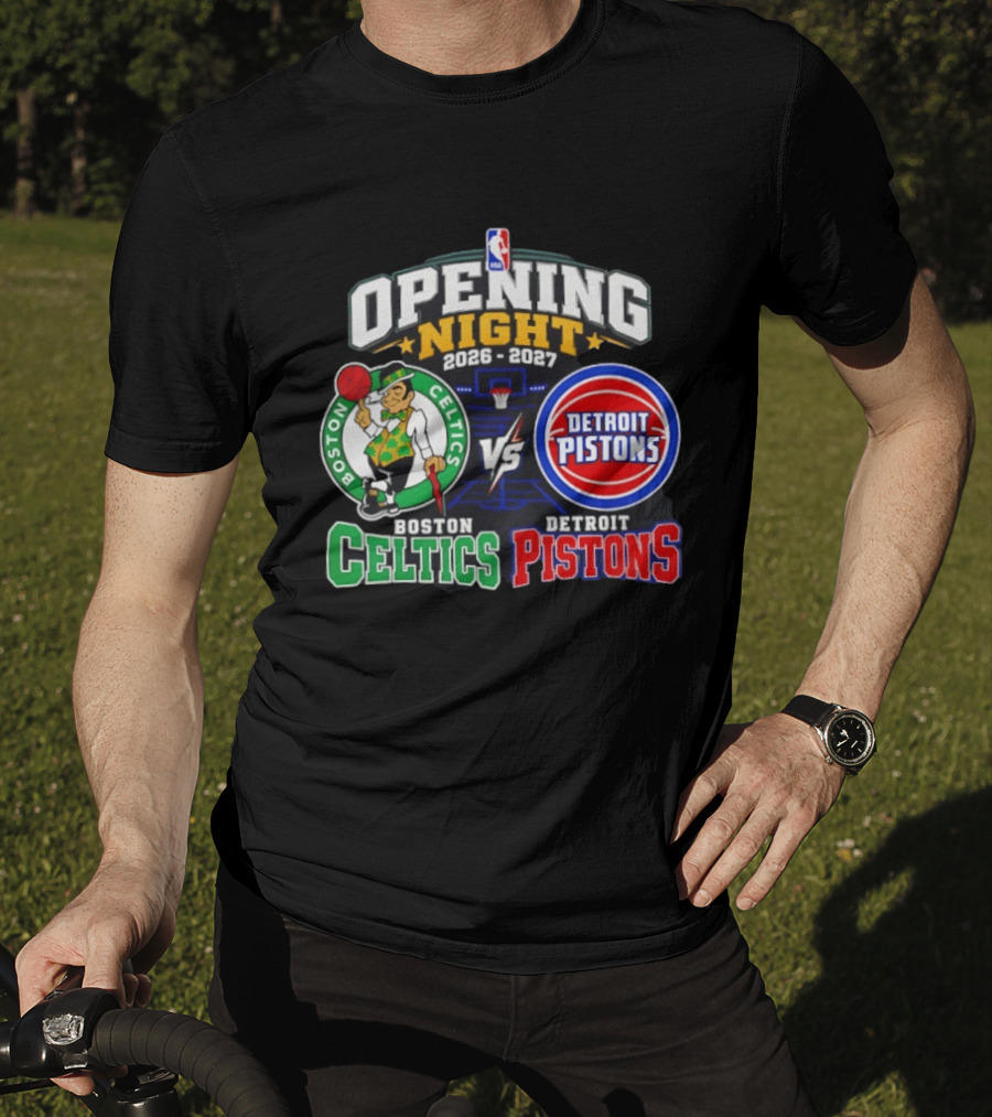 Boston Celtics Vs Detroit Pistons NBA Opening Night 2026 2027 Matchup Logos And Teams T-Shirt