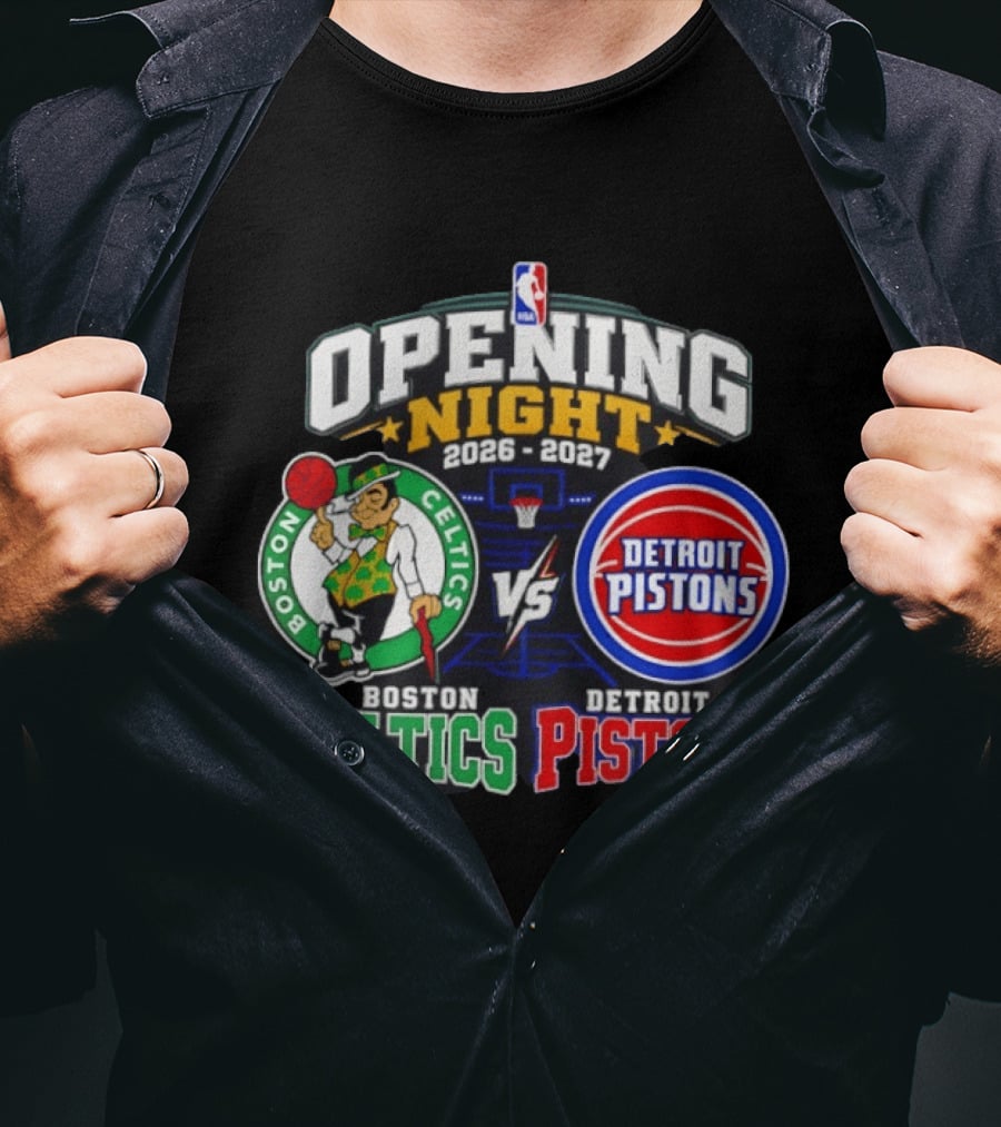 Boston Celtics Vs Detroit Pistons NBA Opening Night 2026 2027 Matchup Logos And Teams T-Shirt