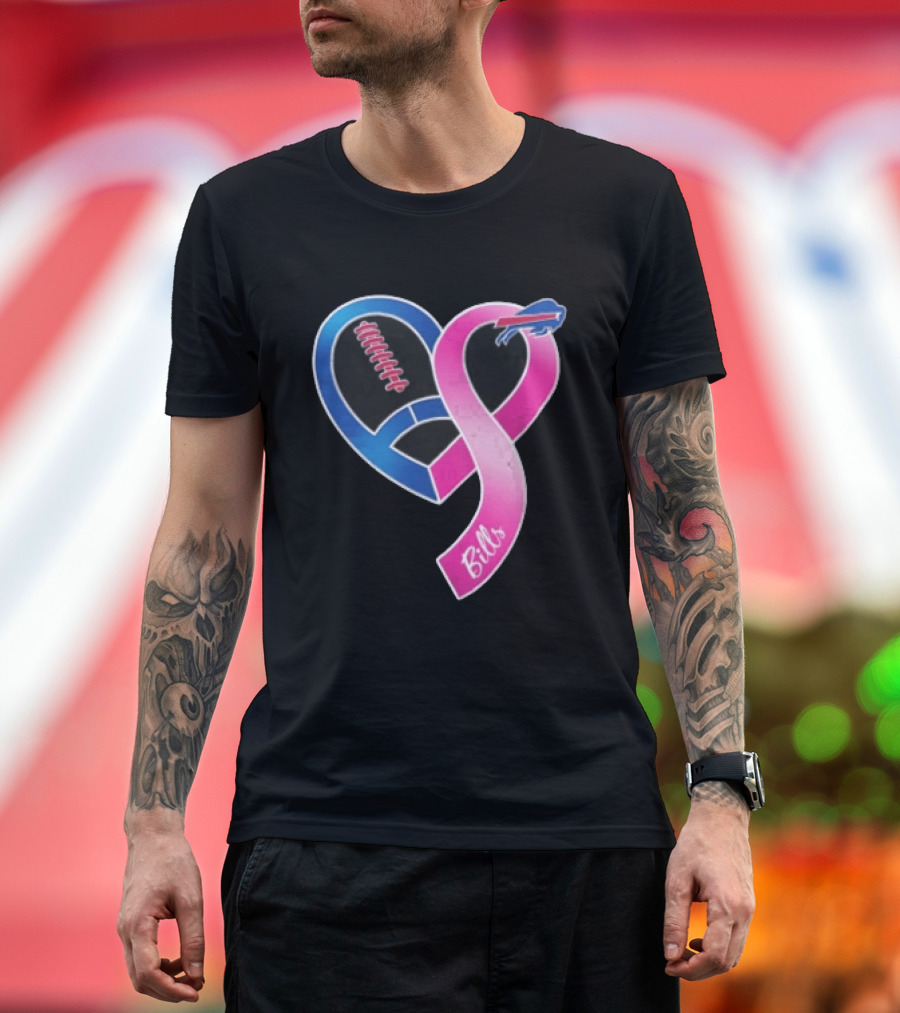 Buffalo Bills Heart Shaped Football Pink Ribbon T-Shirt