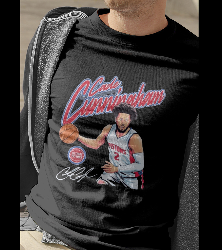 Cade Cunningham No 2 Detroit Pistons Basketball Player Bold Script T-Shirt