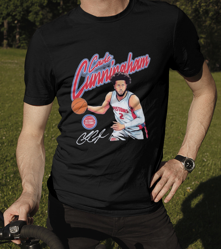 Cade Cunningham No 2 Detroit Pistons Basketball Player Bold Script T-Shirt