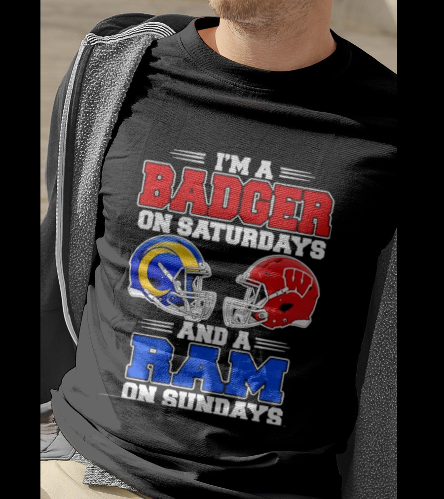 I'm A Badger On Saturdays And A Ram On Sundays Sports Fan Helmets T-Shirt