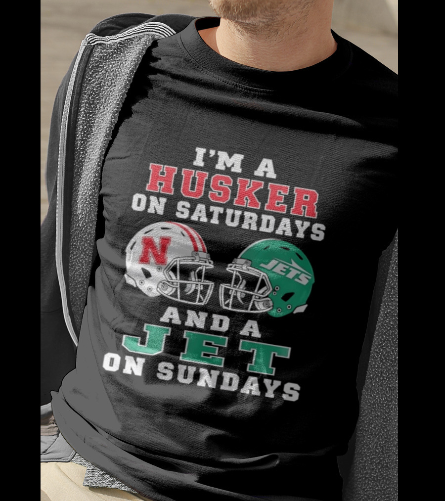 I'm A Husker On Saturdays Nebraska Fan And A Jet On Sundays New York Supporter Football Helmets T-Shirt
