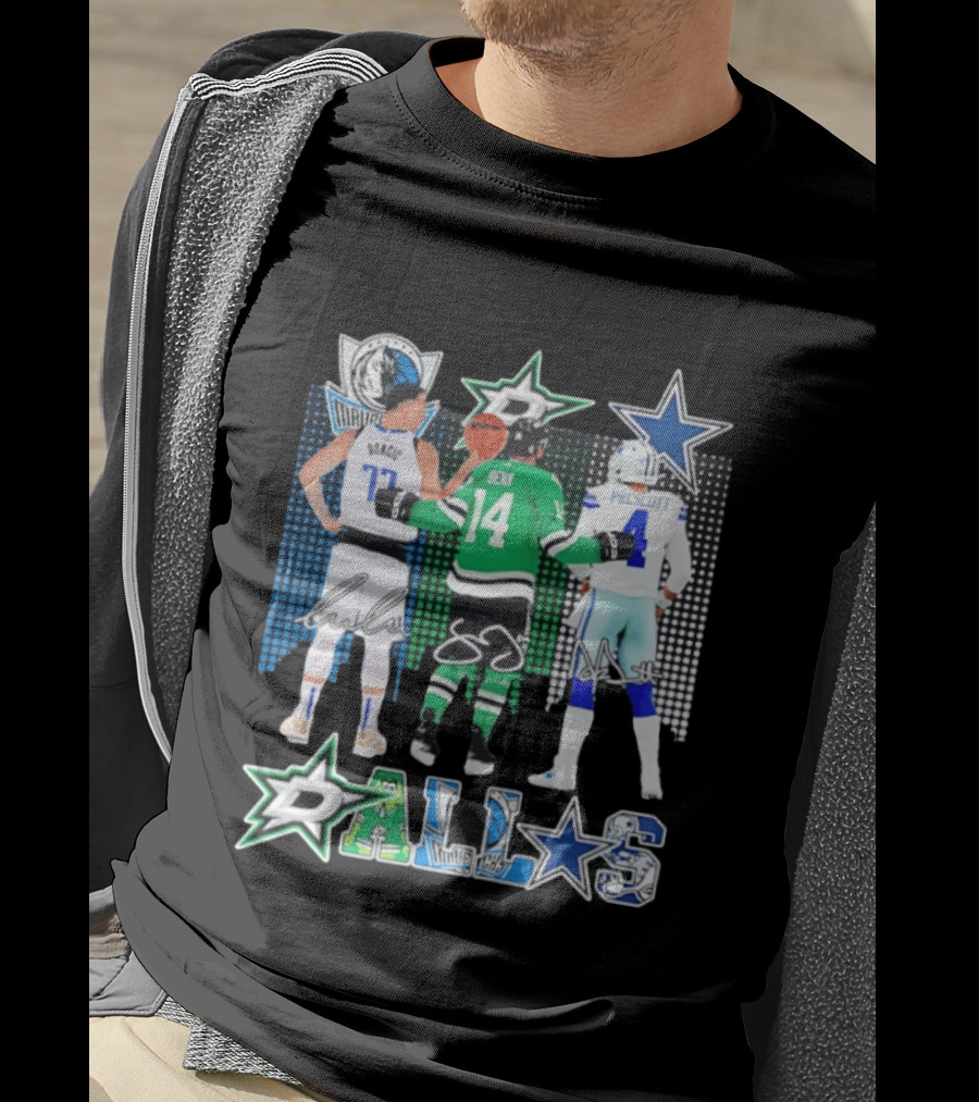 Dallas Mavericks Stars Signatures Skyline Luka Doncic Benn Dallas Cowboys T-Shirt