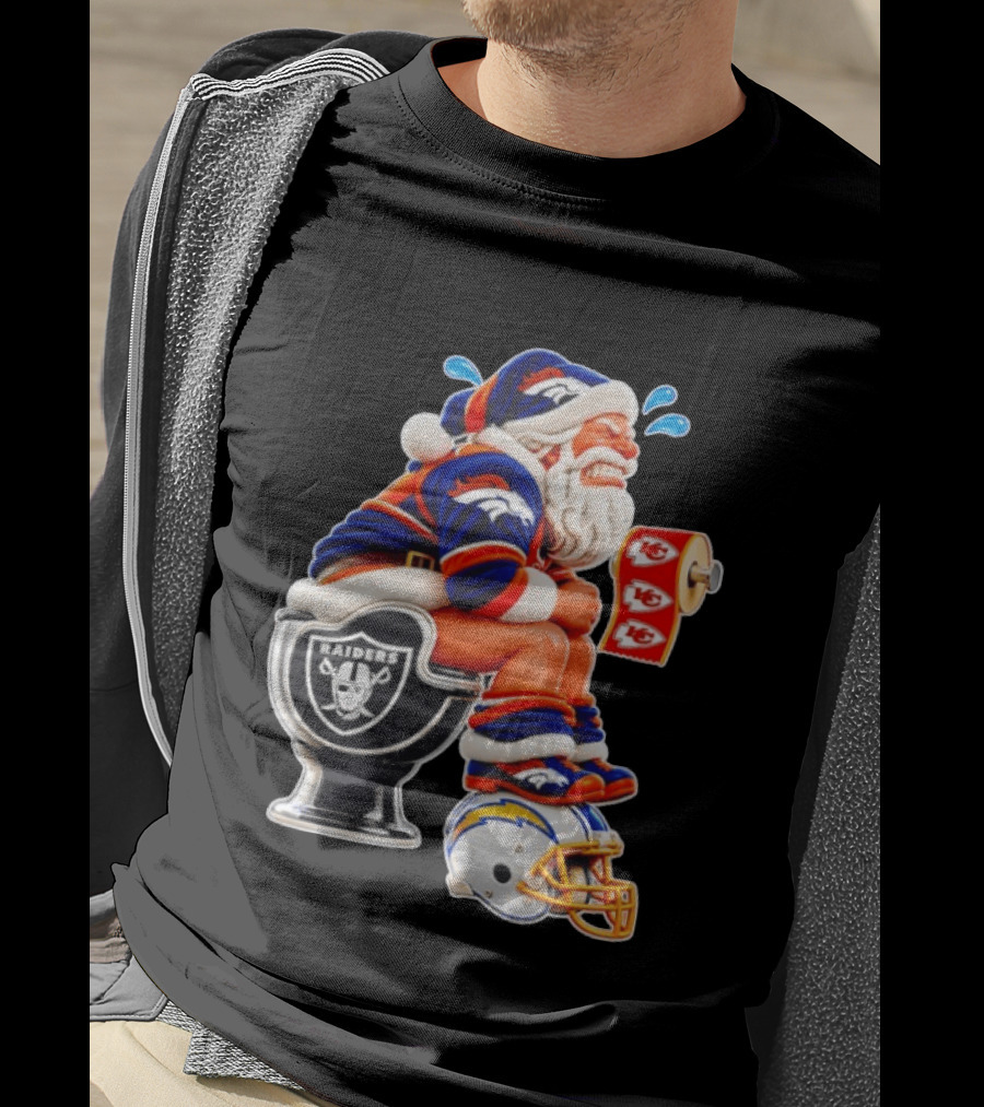 Denver Broncos Santa Claus Raiders Toilet Chiefs Paper Chargers Helmet T-Shirt