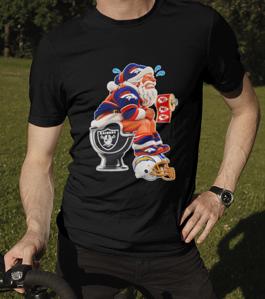 Denver Broncos Santa Claus Raiders Toilet Chiefs Paper Chargers Helmet T-Shirt