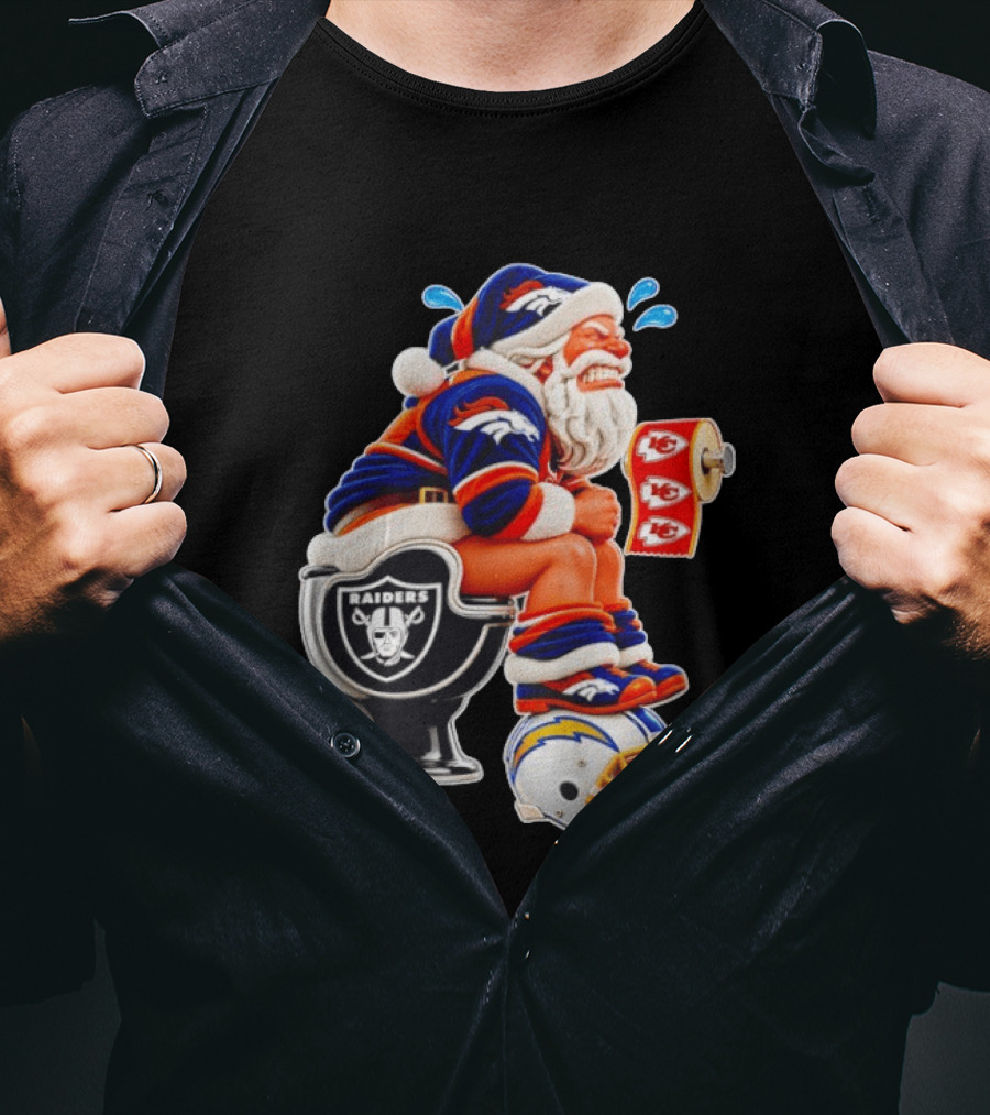 Denver Broncos Santa Claus Raiders Toilet Chiefs Paper Chargers Helmet T-Shirt