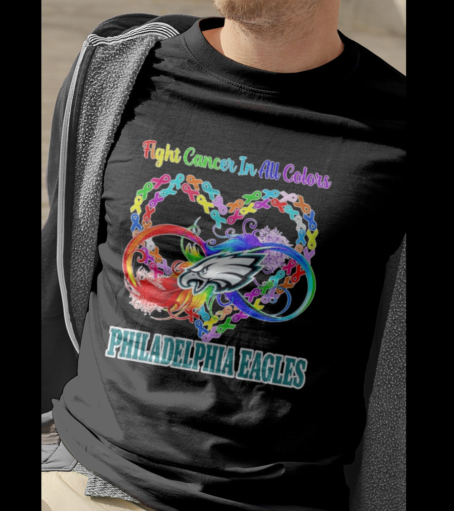 Philadelphia Eagles Fight Cancer In All Colors Heart Ribbons T-Shirt