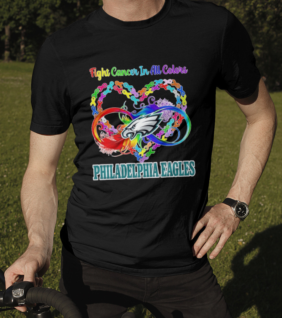 Philadelphia Eagles Fight Cancer In All Colors Heart Ribbons T-Shirt