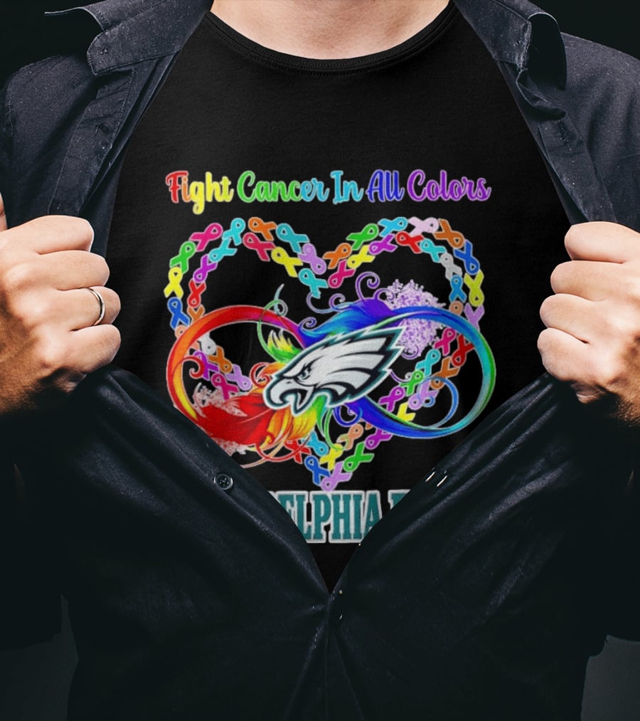 Philadelphia Eagles Fight Cancer In All Colors Heart Ribbons T-Shirt