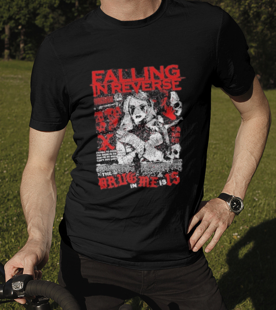 Falling In Reverse The Drug In Me Is 15 Anniversary Punk Gothic Red Text And Illustrations T-Shirt