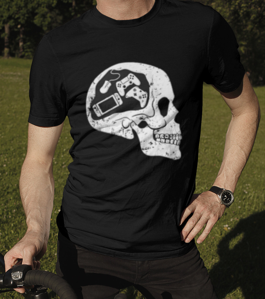 Skull Brain Gaming Controllers Mouse Video Game Lovers T-Shirt