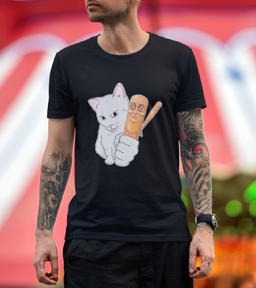Gray Cat With Smiling Baseball Bat T-Shirt