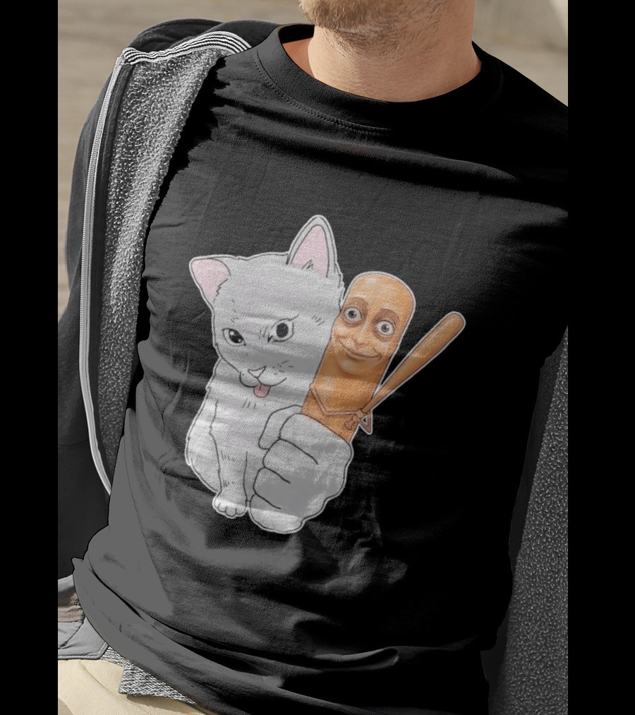 Gray Cat With Smiling Baseball Bat T-Shirt