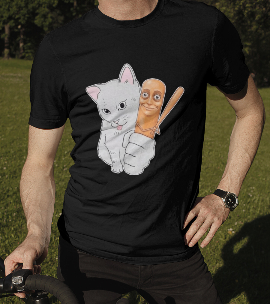 Gray Cat With Smiling Baseball Bat T-Shirt