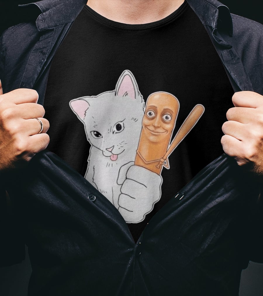 Gray Cat With Smiling Baseball Bat T-Shirt