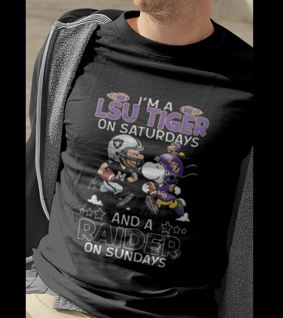I'm A LSU Tiger On Saturdays And A Raider On Sundays Charlie Brown Snoopy T-Shirt