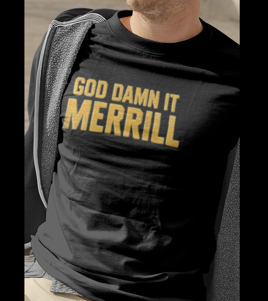 Merrill God Damn It Yellow Distressed Block Lettering T-Shirt
