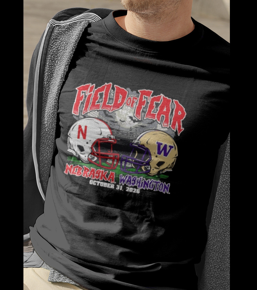 Field Of Fear 2026 Nebraska Cornhuskers Vs Washington Huskies Halloween October 31 T-Shirt