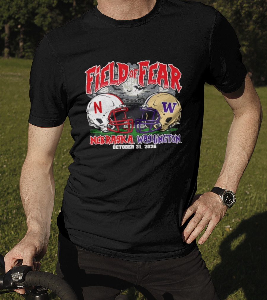 Field Of Fear 2026 Nebraska Cornhuskers Vs Washington Huskies Halloween October 31 T-Shirt