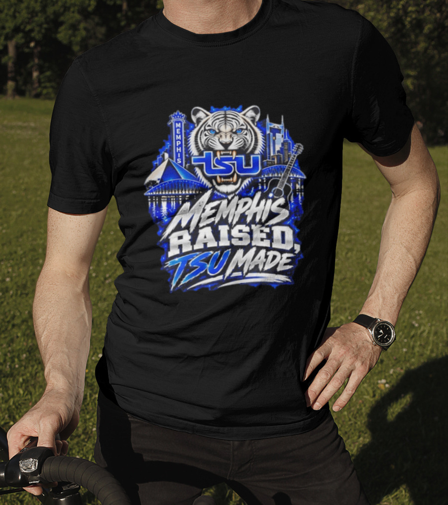 Memphis Raised TSU Made Tiger Skyline Guitar Blueprint T-Shirt