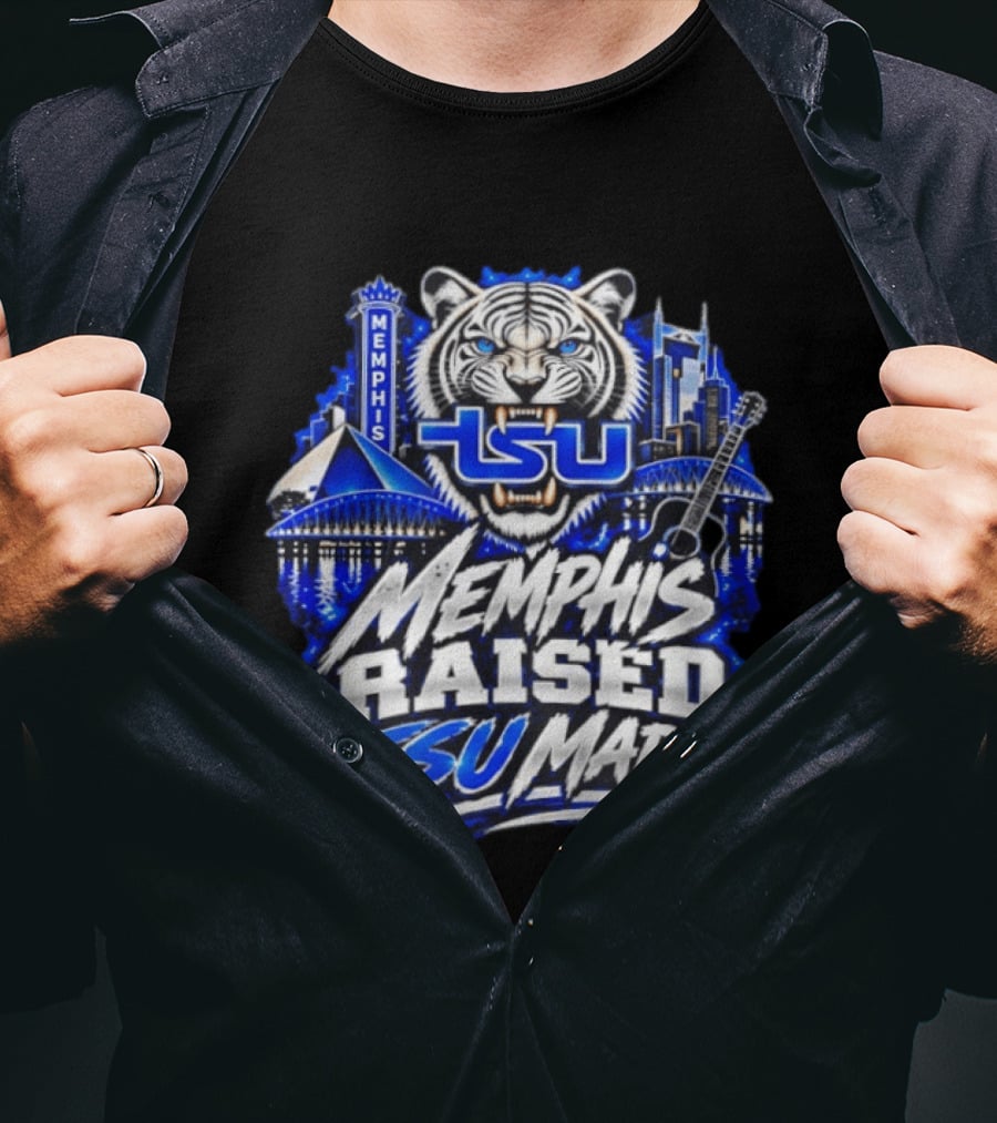 Memphis Raised TSU Made Tiger Skyline Guitar Blueprint T-Shirt