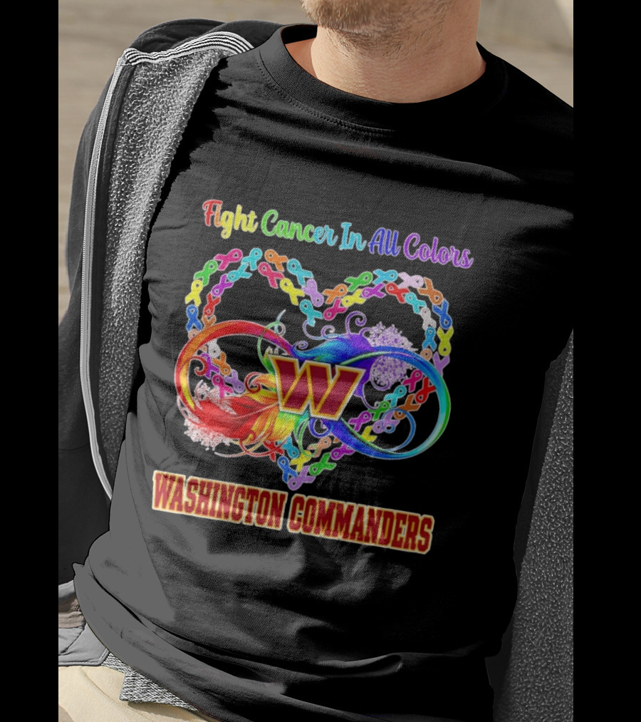 Washington Commanders Fight Cancer In All Colors Ribbon Heart T-Shirt