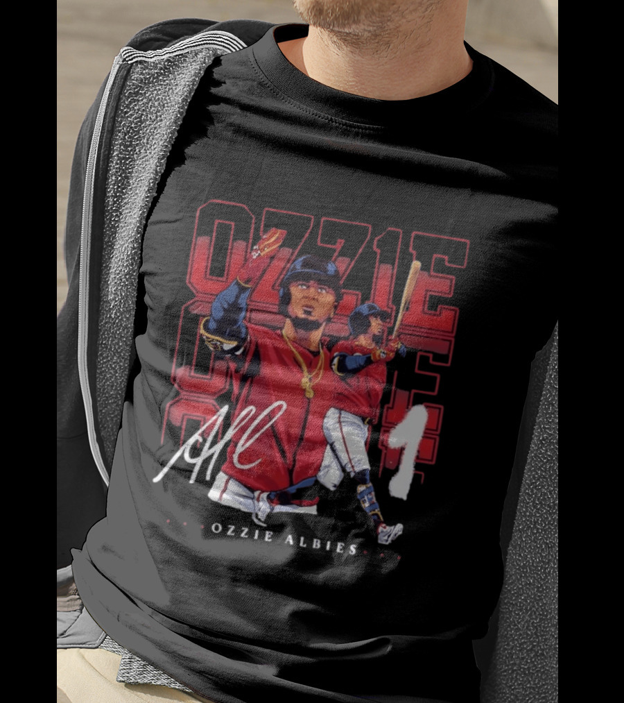Atlanta Braves Ozzie Albies Signature Red Uniform T-Shirt