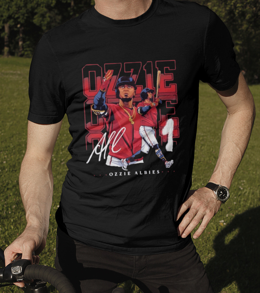 Atlanta Braves Ozzie Albies Signature Red Uniform T-Shirt