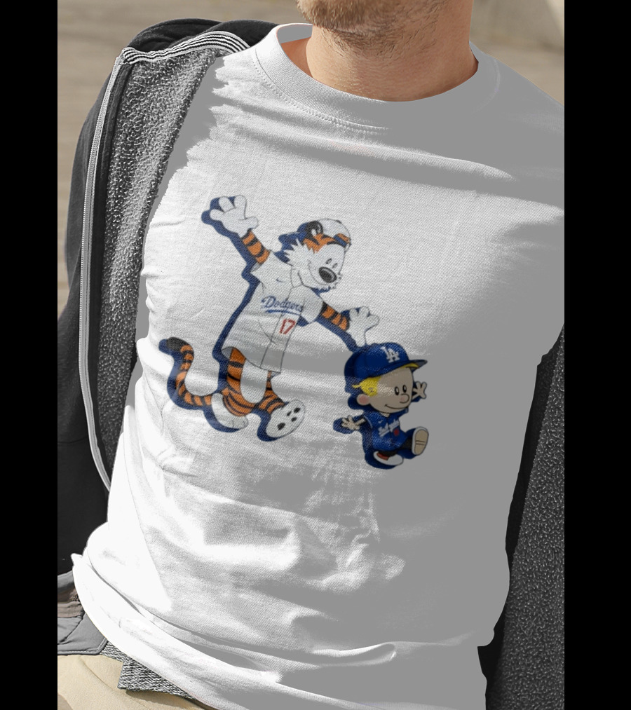 Calvin And Hobbes Dodgers Baseball Characters Los Angeles Team Fan T-Shirt