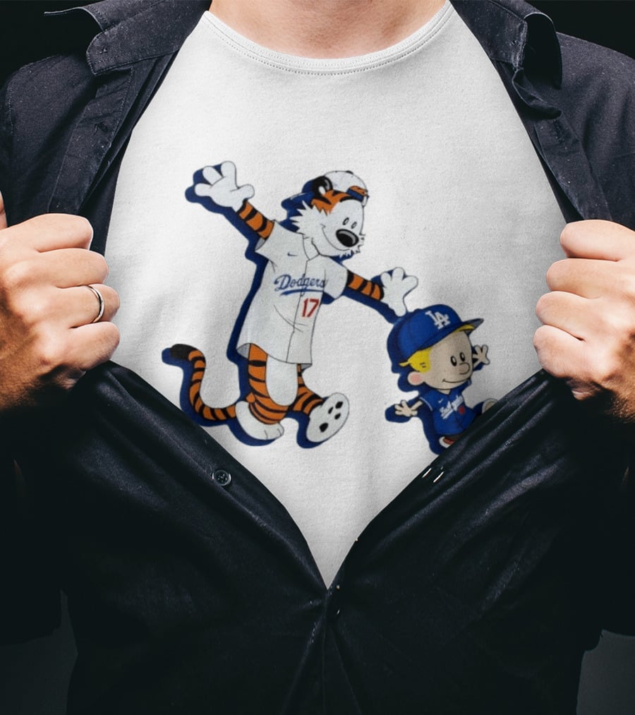 Calvin And Hobbes Dodgers Baseball Characters Los Angeles Team Fan T-Shirt