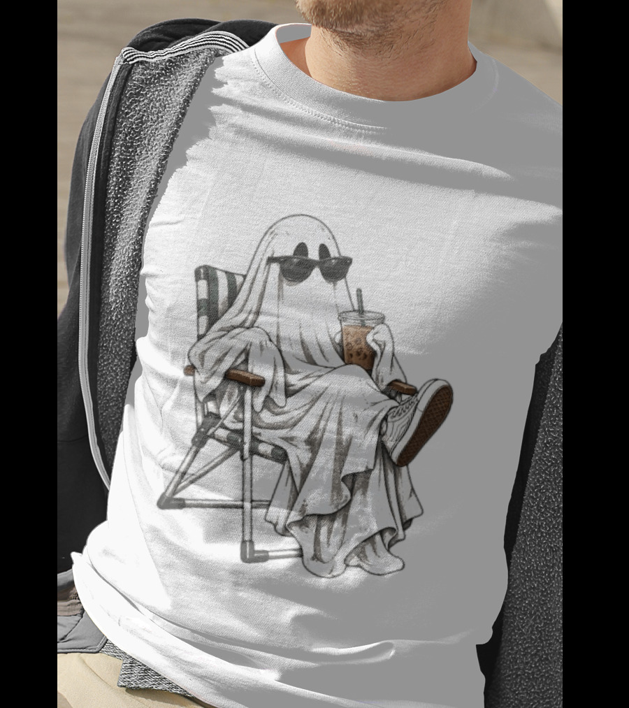 Ghosting You Halloween Cool Ghost With Iced Coffee And Sunglasses T-Shirt